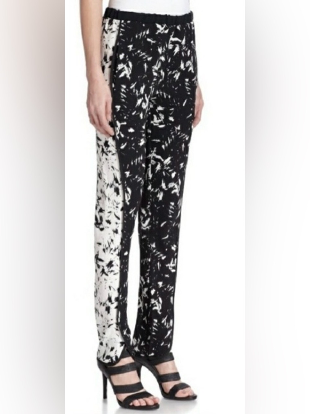 BCBGMaxAzria Black White Abstract Print Lightweight Pants Size Medium